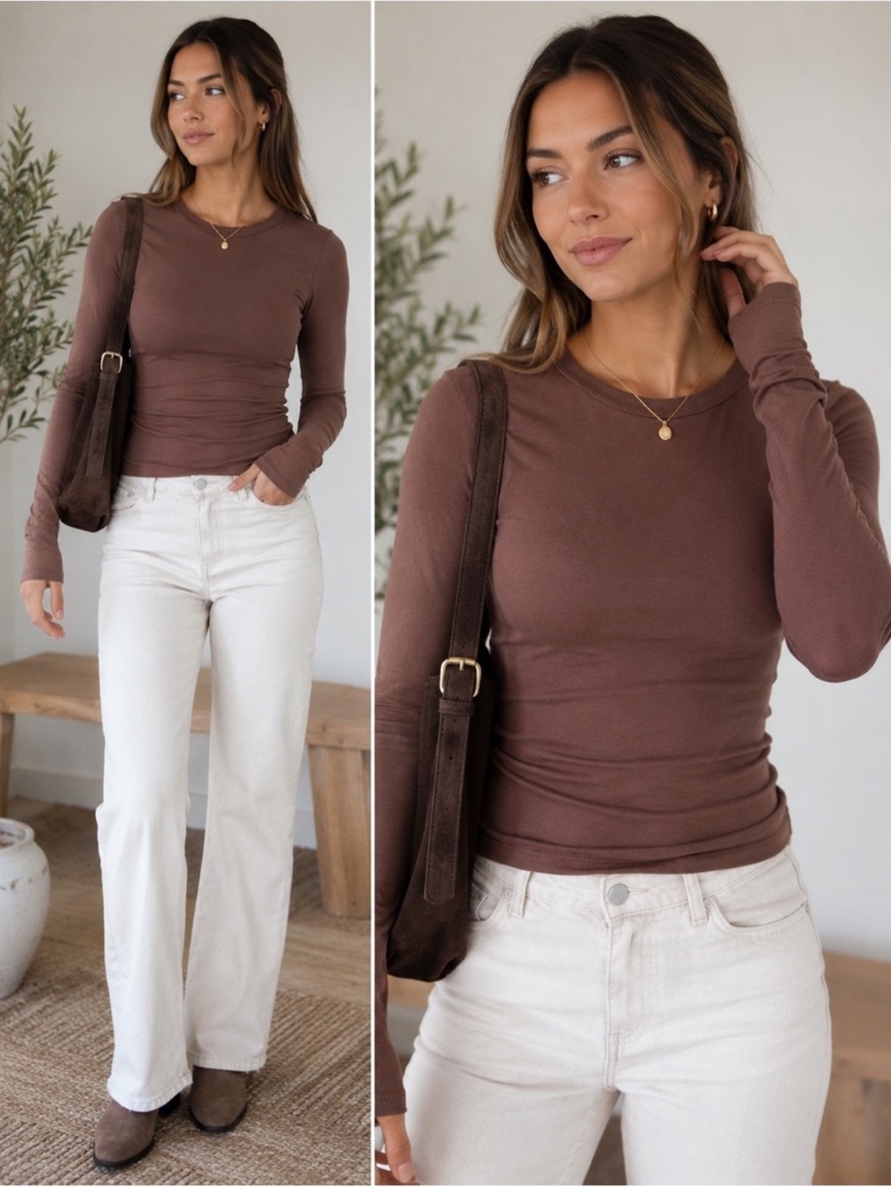 Naked Wardrobe NW Crewneck Long Sleeve Top Chocolate